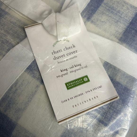 Pottery Barn Rhett Check Organic Percale Set King Duvet Cover Buffalo Plaid NEW - Picture 2 of 3